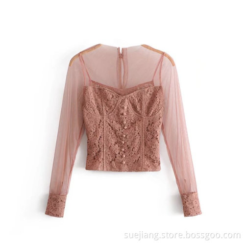 Gauze Transparent Mesh Bottoming Shirt T-shirt Causal Top